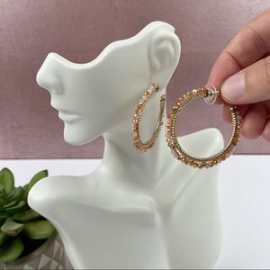 Gold Orange White Beaded Hoop Boho Bohemian Earrings Women Jewelry